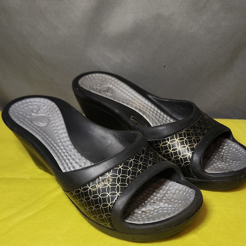CROCS Black and Gold Women's Mules